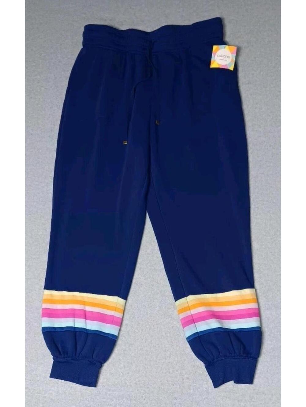 NWT! Cabana By Crown & Ivy Jogger Pants Womens Size Large Navy Blue Withbrainbow